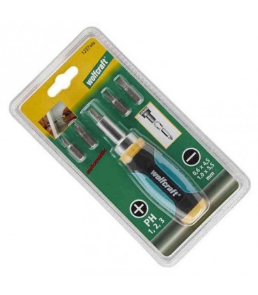 Wolfcraft 1237000 Cırcırlı Mini Tornavida Düz Yıldız Bits Seti 6P