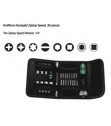 Wera Zyklop Speed KF Kompakt 1/4" Cırcır Lokma Bits Seti 26P 05051045001