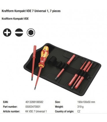 Wera VDE 7 KF Kompakt Elektrikçi Tornavida Seti U1 05003470001