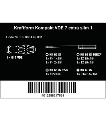 Wera VDE 7 KF Elektrikçi İnce Uçlu Tornavida Seti 05003475001