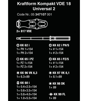 Wera VDE 18 KF Kompakt Elektrikçi Tornavida Seti 2 05347107001