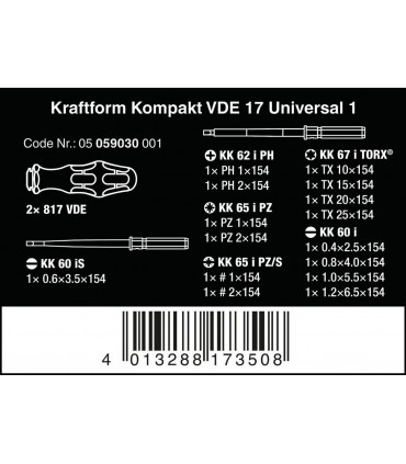 Wera VDE 17 KF Kompakt Elektrikçi Tornavida Seti 05059030001