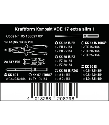 Wera VDE 17 KF Kompakt Elektrikçi Ekstra İnce Tornavida Seti 05136027001