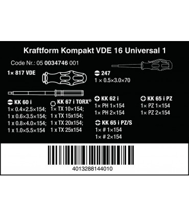 Wera VDE 16 KF Kompakt Elektrikçi Tornavida Seti 05003474001