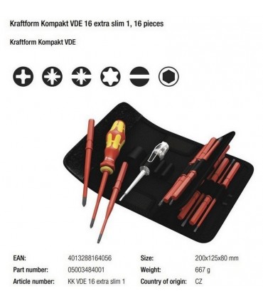 Wera VDE 16 KF Kompakt Elektrikçi İnce Tornavida Seti 05003484001