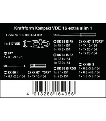 Wera VDE 16 KF Kompakt Elektrikçi İnce Tornavida Seti 05003484001