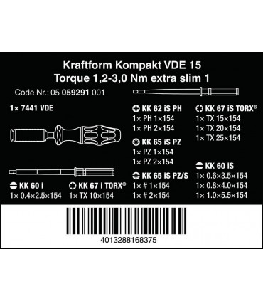 Wera VDE 15 Torklu Tornavida 1,2-3,0Nm İnce Uçlu Set 05059291001