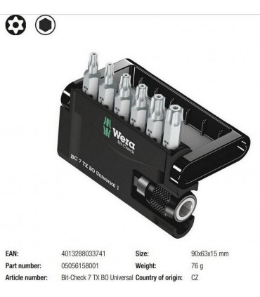 Wera Bit-Check 7 Universal 1 Delikli Torx BO Bits Seti 05056158001