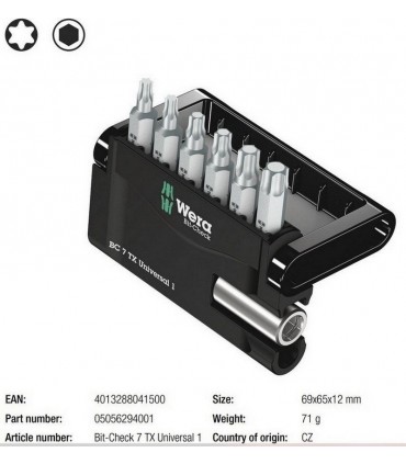 Wera Bit-Check 7 Universal 1 Torx Bits Seti 05056294001
