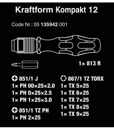 Wera Tornavida Bits Seti Kraftform Kompakt 12 05135942001