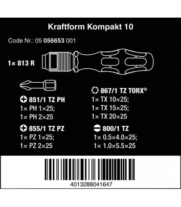 Wera Tornavida Bits Seti Kraftform Kompakt 10 05056653001