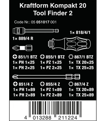 Wera Tool-Finder 20 KF Kompakt Tornavida Bits Seti 2 05051017001