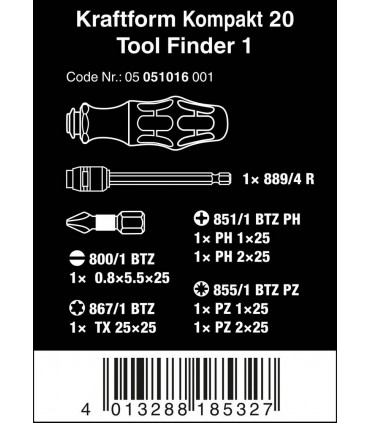 Wera Tool-Finder 20 KF Kompakt Tornavida Bits Seti 1 05051016001