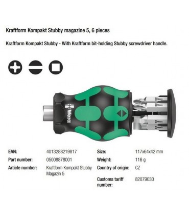 Wera Stubby Magazine Tornavida Bits Seti 5 05008878001