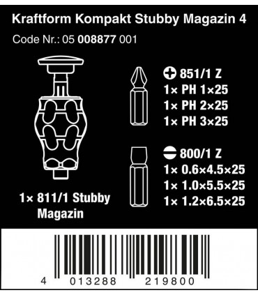 Wera Stubby Magazine Tornavida Bits Seti 4 05008877001