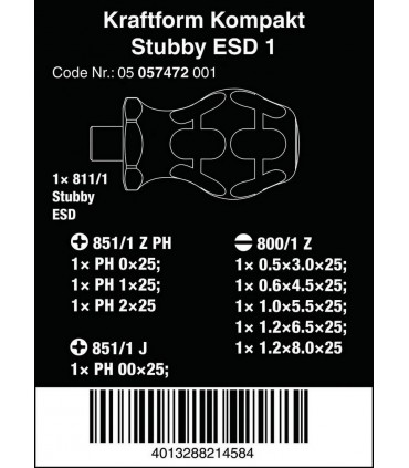 Wera Stubby ESD Tornavida Bits Seti 1 05057472001