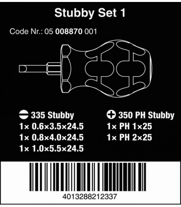 Wera Stubby/Topaç 1 Düz Yıldız Tornavida Seti 5P 05008870001