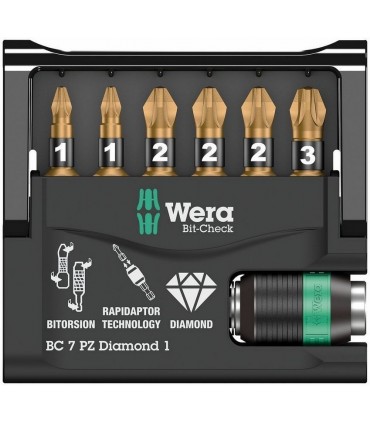 Wera Bit-Check 7 Pozidriv Bits Seti Elmas Uçlu 05057412001