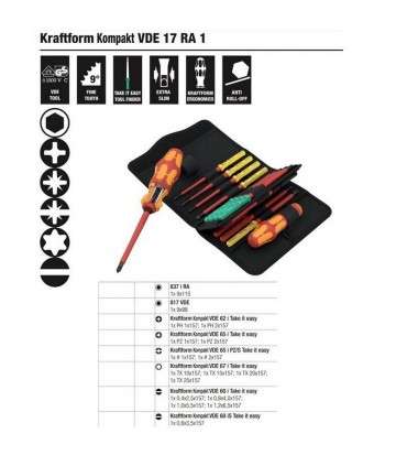Wera Kraftform Kompakt VDE 17 RA 1 Geçmeli Uçlu Tornavida Set 05006618001