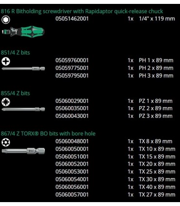 Wera Kraftform Kompakt 62 Tornavida Bits Seti 05059297001