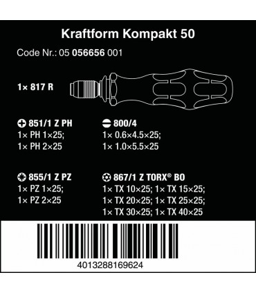Wera Kraftform Kompakt 50 Tornavida Bits Seti 05056656001