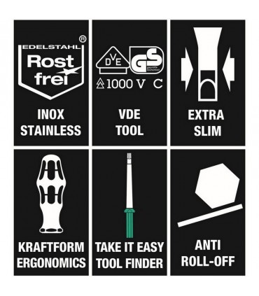 Wera KK VDE 17 Tool Finder Paslanmaz Ekstra İnce 1 Geçmeli Uçlu Tornavida Set 05006631001