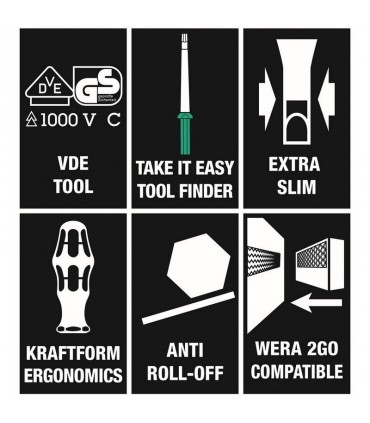 Wera KK VDE 16 Tool Finder Ekstra İnce 1 Geçmeli Uçlu Tornavida Set 05006608001