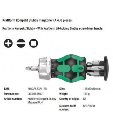 Wera KF Kompakt Stubby RA4 Tornavida Bits Seti 05008886001
