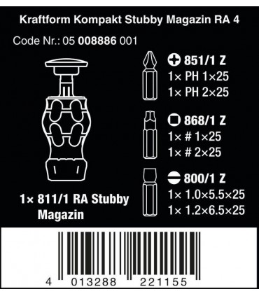 Wera KF Kompakt Stubby RA4 Tornavida Bits Seti 05008886001