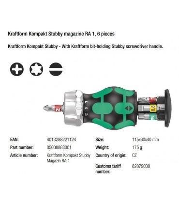 Wera KF Kompakt Stubby RA2 Tornavida Bits Seti 05008884001
