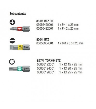 Wera KF Kompakt Stubby RA2 Tornavida Bits Seti 05008884001