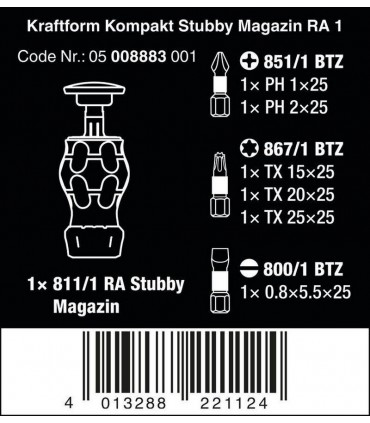 Wera KF Kompakt Stubby RA1 Tornavida Bits Seti 05008883001
