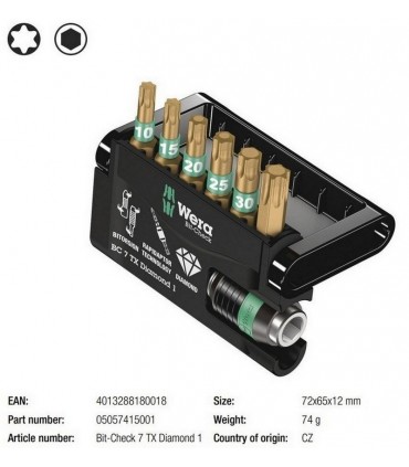 Wera Bit-Check 7 Elmas Uçlu Torx Bits Seti 05057415001