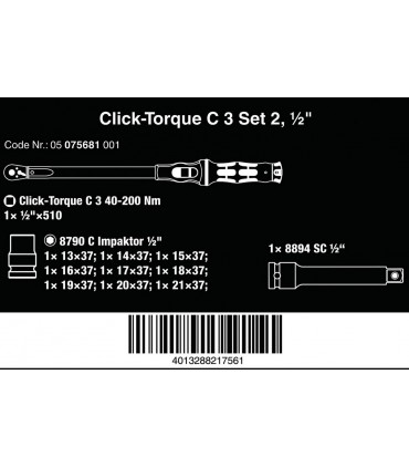 Wera Click-Torque C3 Torkmetre Seti 2 40-200Nm Cırcır 1/2" 05075681001