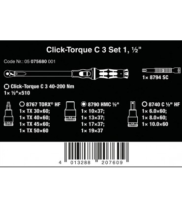 Wera Click-Torque C3 Torkmetre Seti 1 40-200Nm Cırcır 1/2" 05075680001