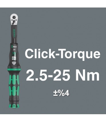 Wera Click-Torque A5 Torkmetre Seti 2,5-25Nm Cırcır 1/4" Lokma 05004180001