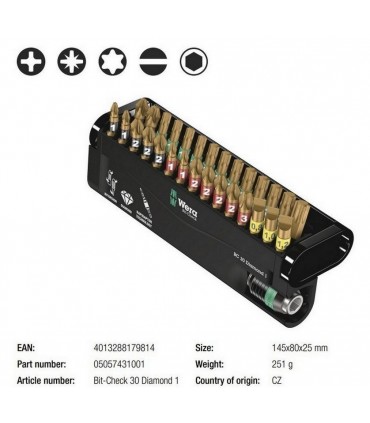 Wera Bits Seti Elmas 1 Bit-Check 30 05057431001