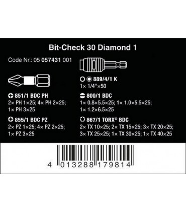 Wera Bits Seti Elmas 1 Bit-Check 30 05057431001