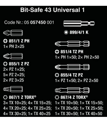 Wera Bits Seti Bit-Safe 43 Universal 1 05057450001