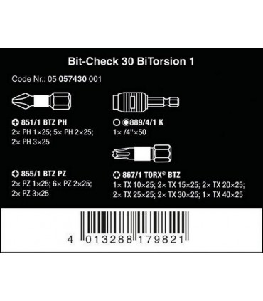 Wera Bits Seti Bitorsion 1 Bit-Check 30 05057430001