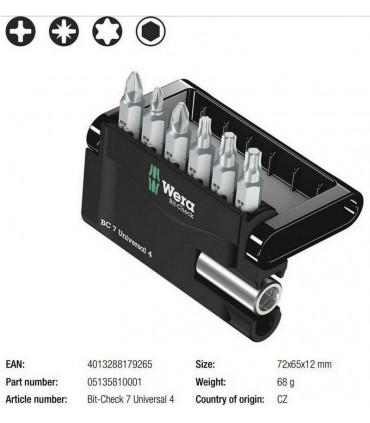 Wera Bit-Check 7 Universal 4 Bits Seti 05135810001