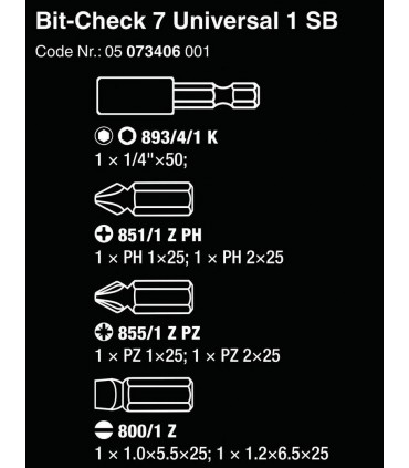 Wera Bit-Check 7 SB Universal 1 Bits Seti 05073406001