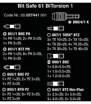 Wera Bit-Safe 61 Bitorsion Bits Seti 05057441001