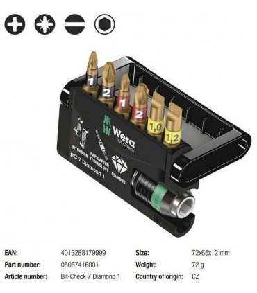 Wera Bit-Check 7 Diamond 1 Bitorsion Bits Seti 05057416001