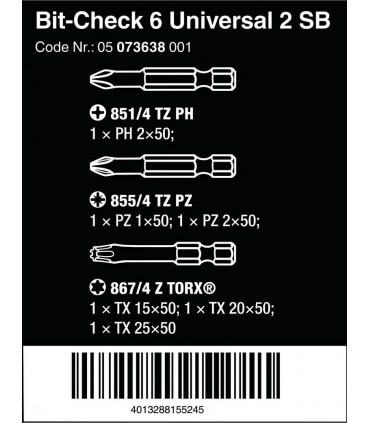 Wera Bit-Check 6 Universal 2 SB Bits Seti 05073638001