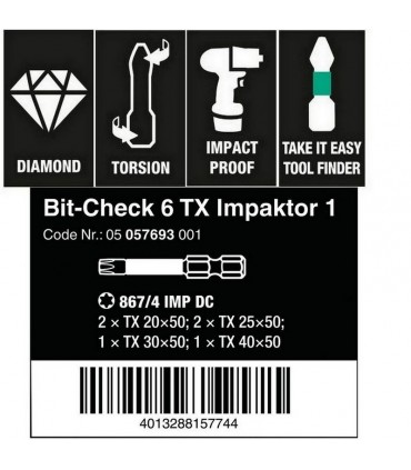 Wera Bit-Check 6 Impaktor Torx Bits Seti 1 05057693001