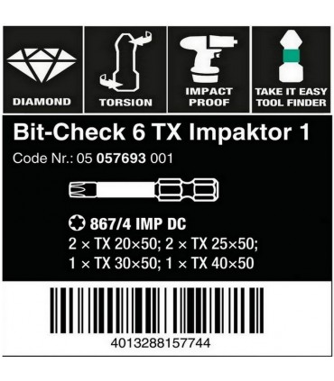 Wera Bit-Check 6 Impaktor Torx Bits Seti 1 05057693001