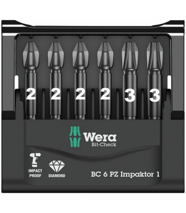 Wera Bit-Check 6 Impaktor Pozidriv Bits Seti 1 05057692001