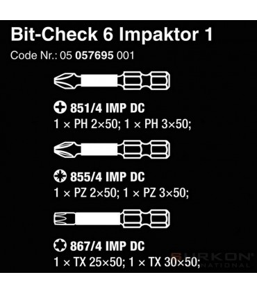 Wera Bit-Check 6 Impaktor 1 TX/PH/PZ Bits Seti 05057695001