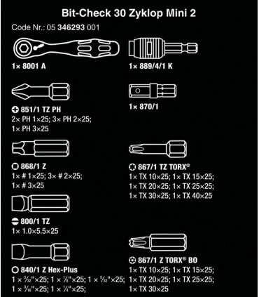 Wera Bit-Check 30 Zyklop Mini Cırcır Bits Seti 2 05346293001